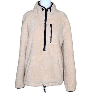 PINK Victoria’s Secret Cream Teddy Sherpa Half-Zip Pullover Small Cozy Vibes